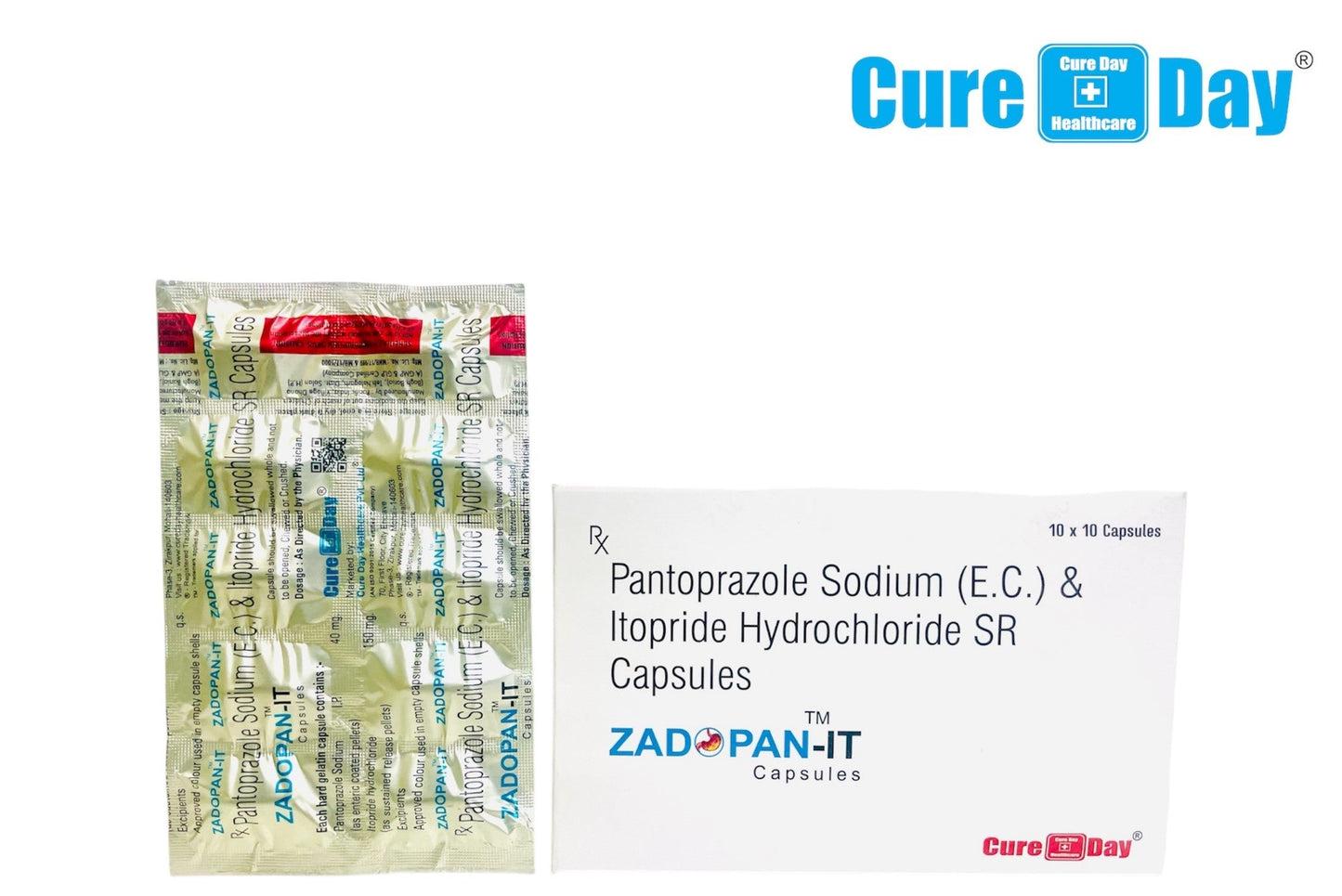 Packaging of ZAD PAN-IT capsules with Cure Day Healthcare branding and pricing information.