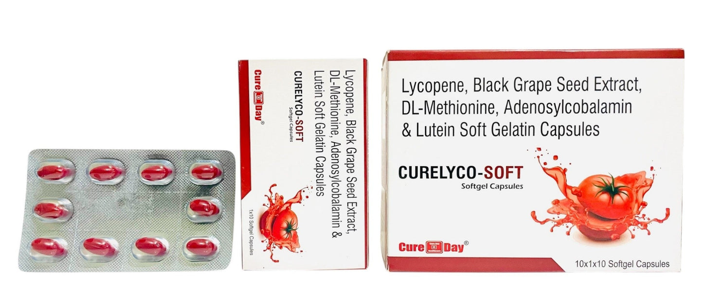 CURE DAY HEALTHCARE Curelyco-Soft lycopene softgel capsules blister pack and box