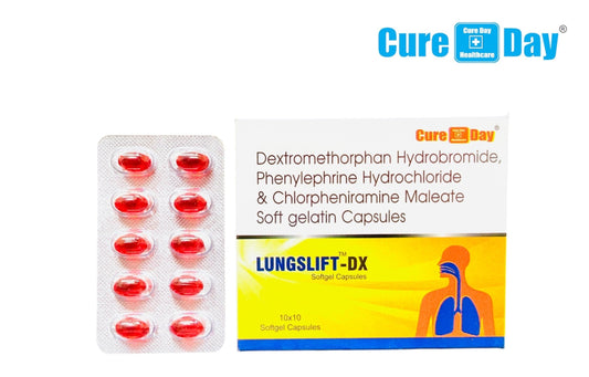 Cure Day Healthcare package with red capsules and product label on a white background