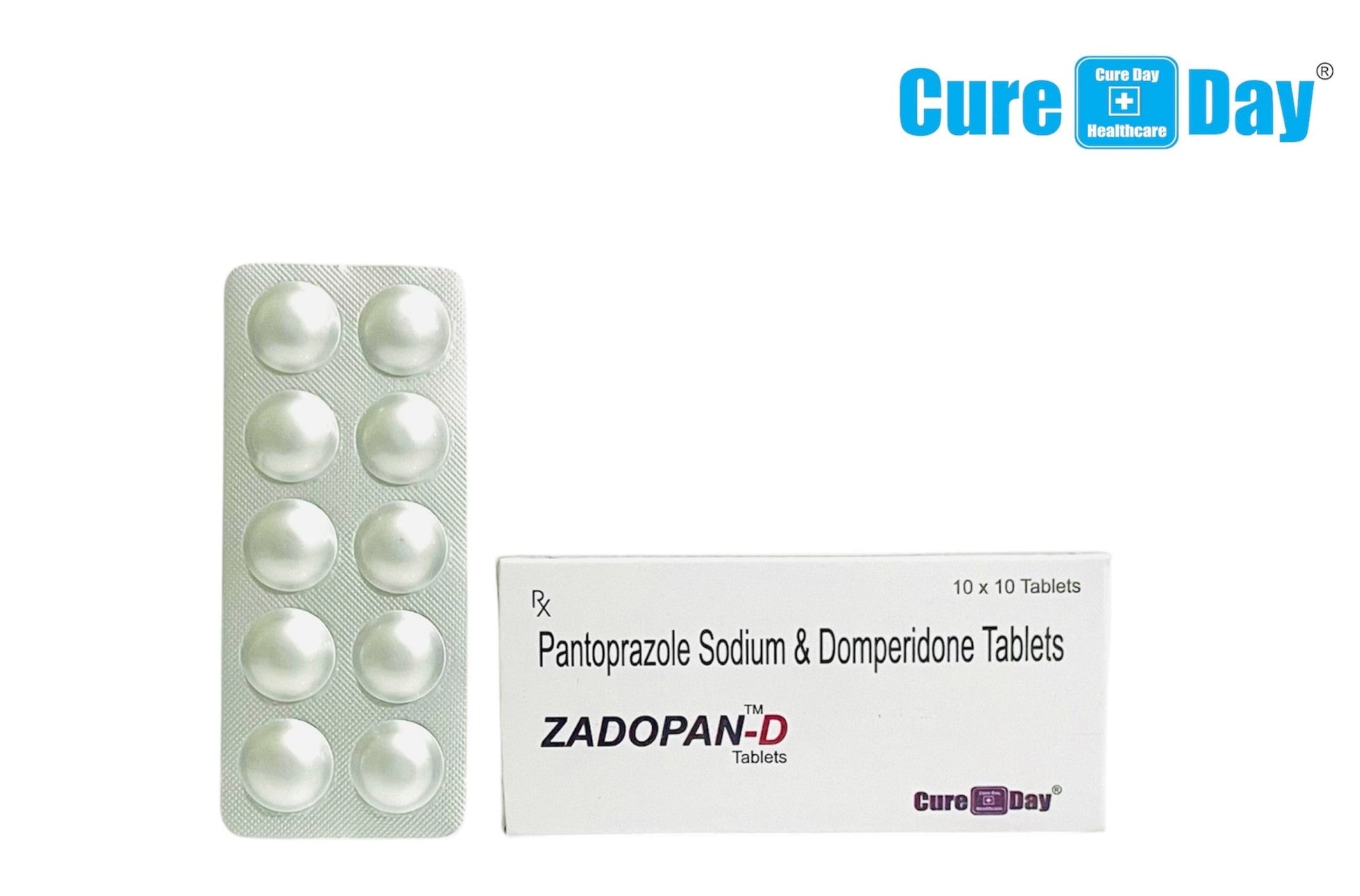 Cure Day Healthcare packaging of ZADOPAN-D tablets with price and GST information.