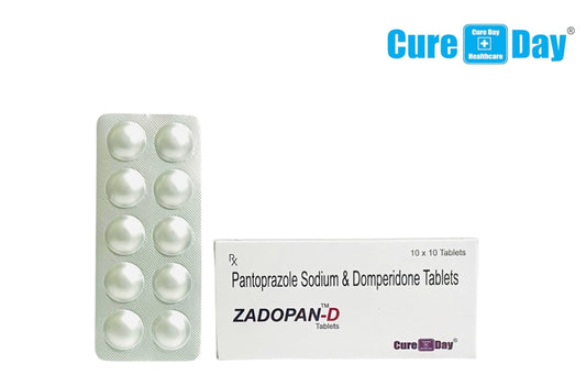 Cure Day Healthcare packaging of ZADOPAN-D tablets with price and GST information.