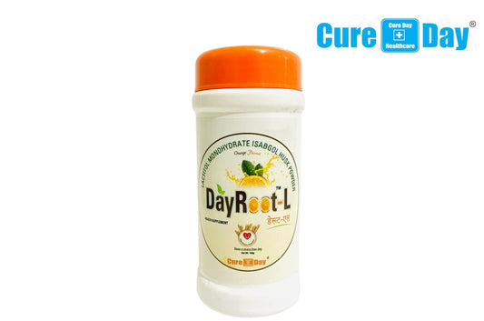DayRoot-L supplement bottle with orange cap on a white background, featuring Cure Day Healthcare branding.