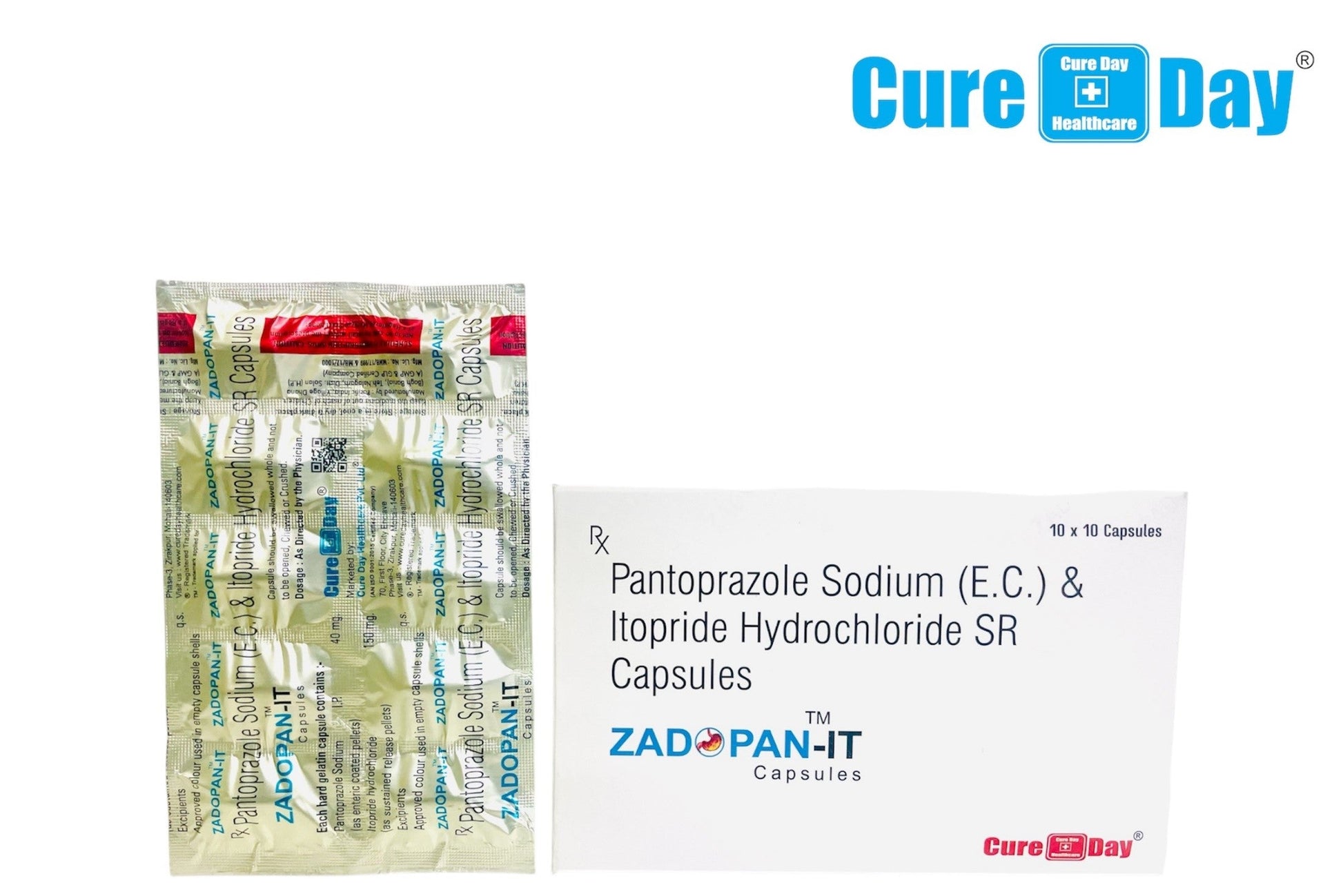 Packaging of ZAD PAN-IT capsules with Cure Day Healthcare branding and pricing information.