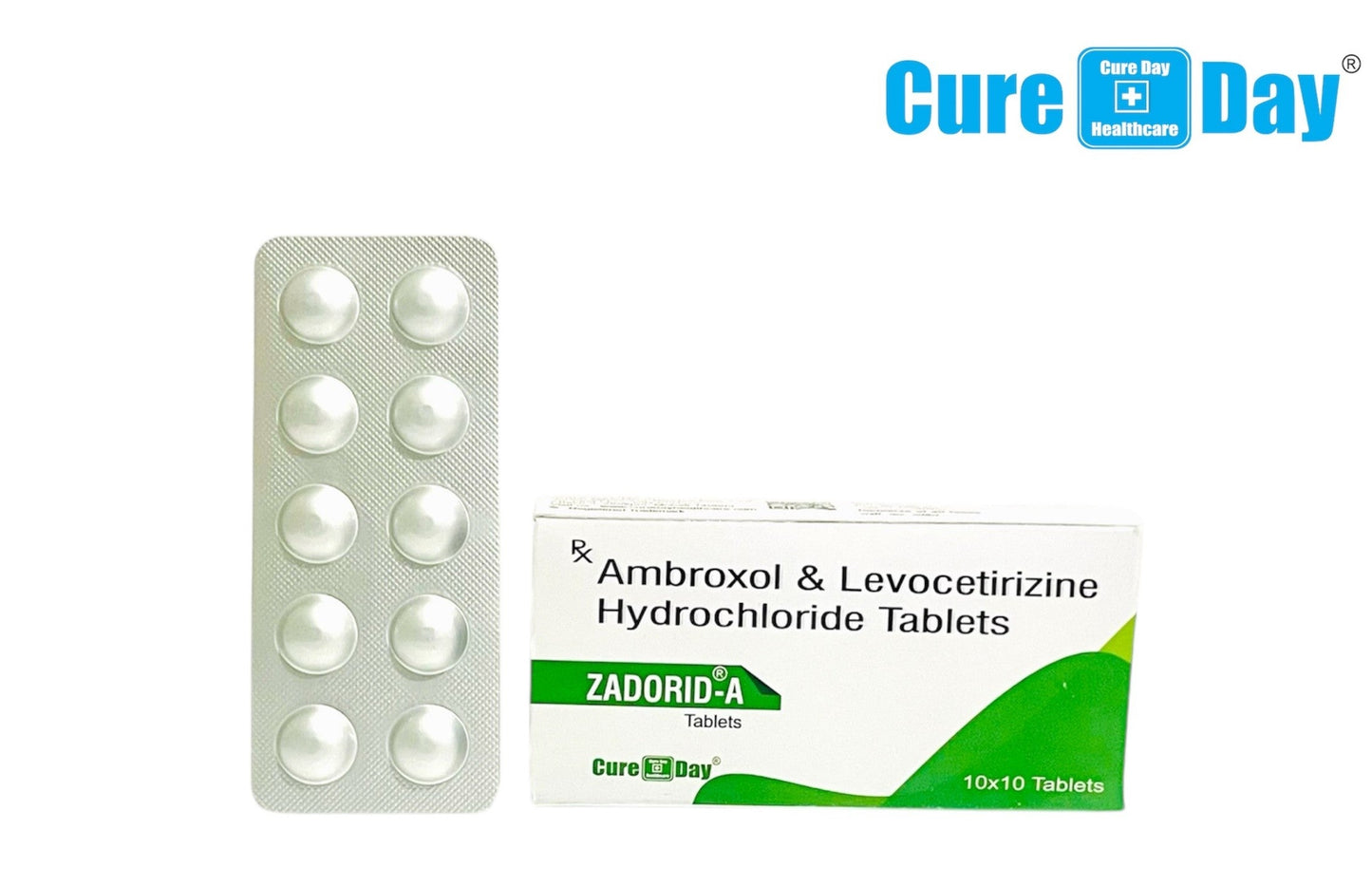 Zadorid-A tablets packaging with Cure Day Healthcare logo on a white background