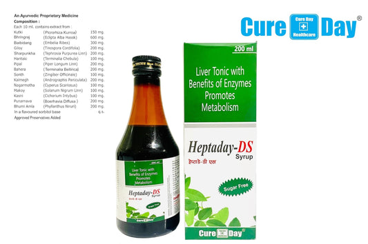 Cure Day Healthcare liver tonic syrup bottle and packaging on a white background