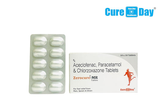 Cure Day Healthcare packaging of Zerocure-MR tablets with a blister pack on a white background.