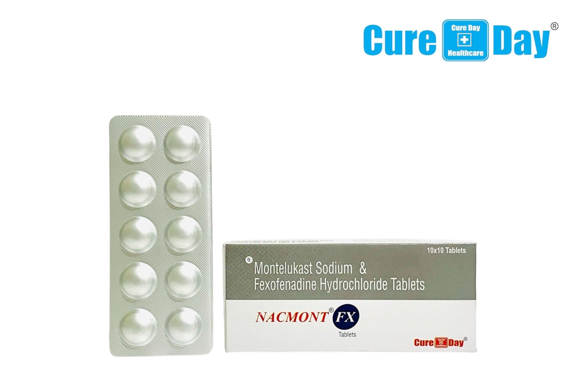 NACMONT FX tablets packaging with Cure Day Healthcare logo on a white background
