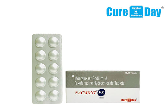 NACMONT FX tablets packaging with Cure Day Healthcare logo on a white background