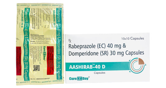 AASHIRAB-40 D Rabeprazole 40mg Domperidone 30mg capsules by Cure Day Healthcare packaging