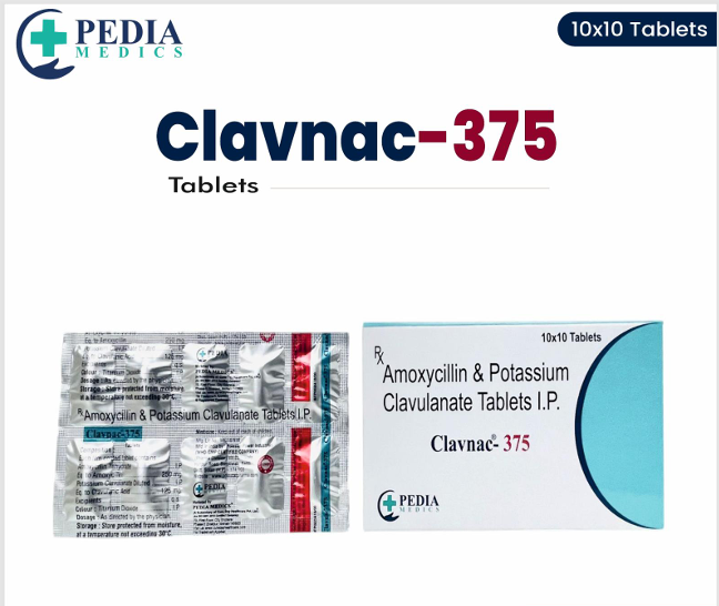 Clavnac-375 Tablets (Amoxycillin &amp; Potassium Clavulanate Tablets I.P.) – 10x10 Tablets