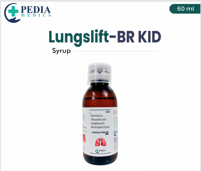 Lungs lift BR KID syrup bottle with Pedia Medicines branding on a white background