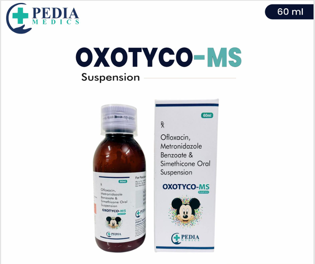OXOTYCO-MS Suspension (Ofloxacin, Metronidazole Benzoate &amp; Simethicone Oral Suspension) – 60ml