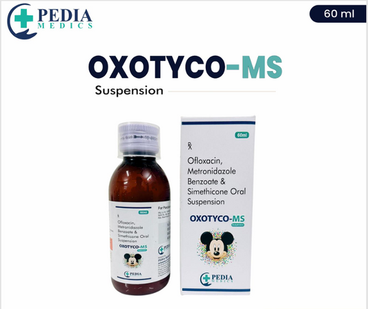 OXOTYCO-MS Suspension (Ofloxacin, Metronidazole Benzoate &amp; Simethicone Oral Suspension) – 60ml