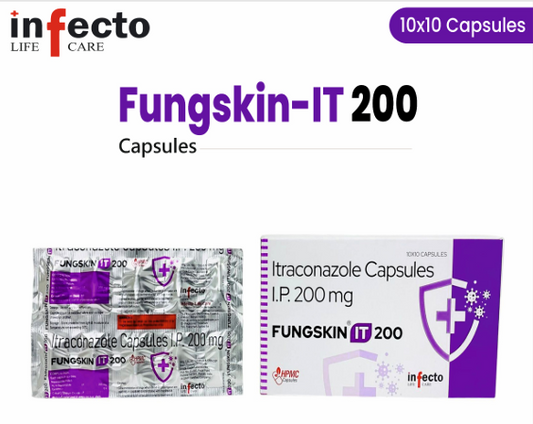 Fungskin-IT 200 capsules packaging with infecto branding on a white background